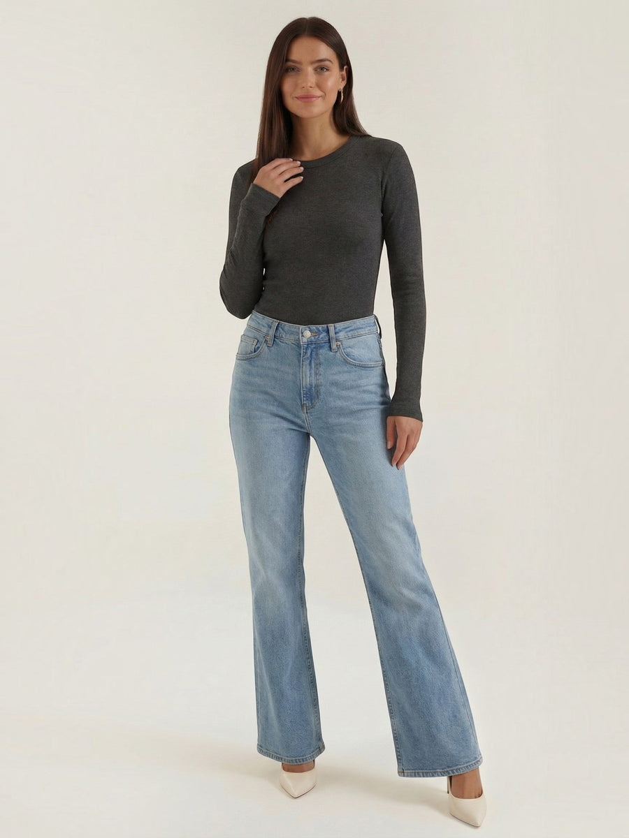 Freya Ribbed Round Neck Long Sleeve Top