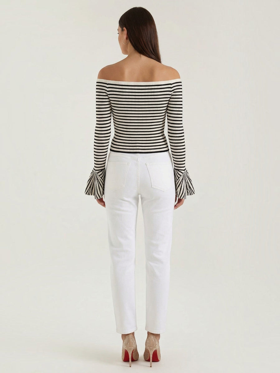 Anna Striped Off Shoulder Flare Sleeve Top