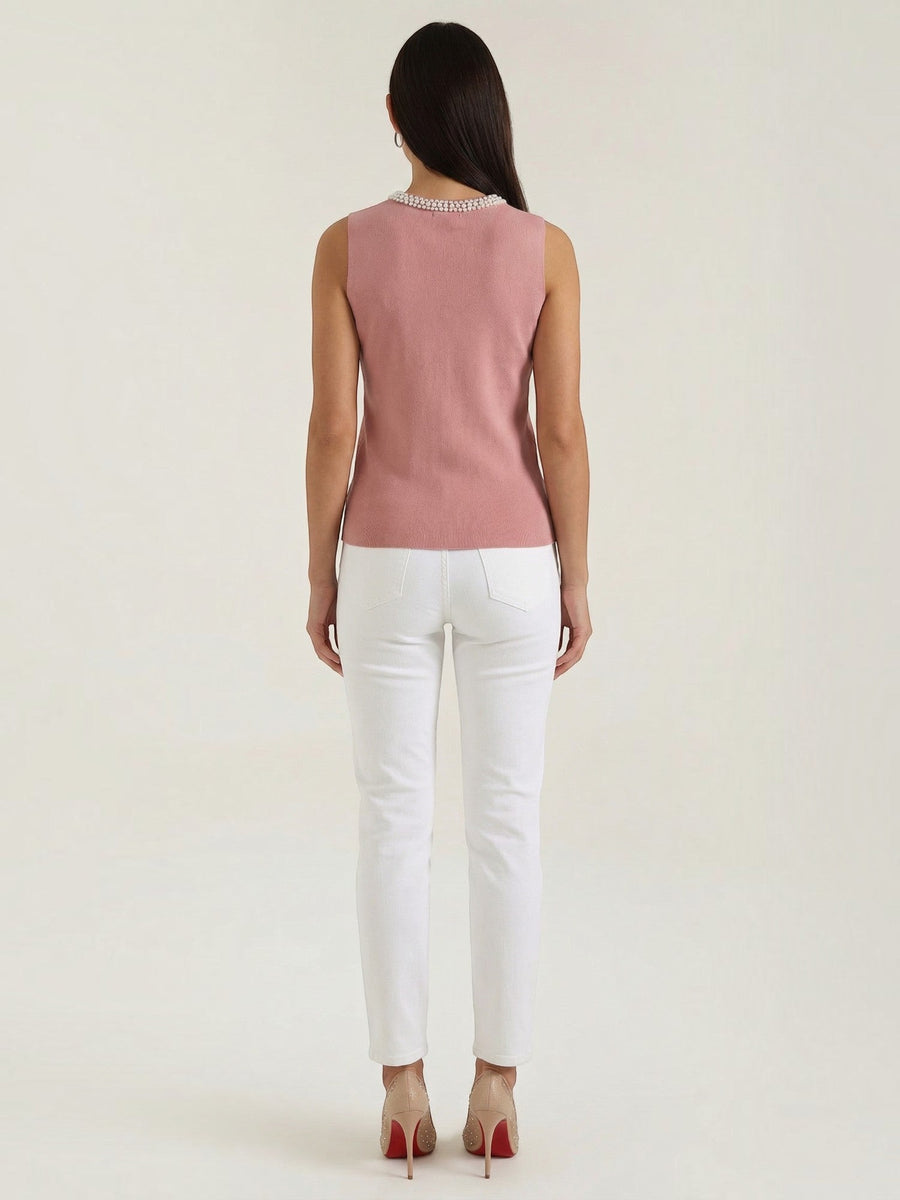 Rosalba Pearl Trim Ribbed Tank Top