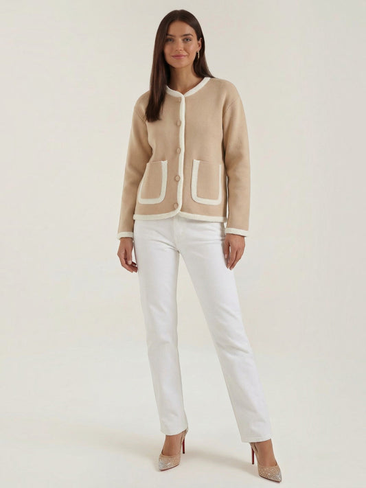 Donna Contrast Piping Knit Jacket
