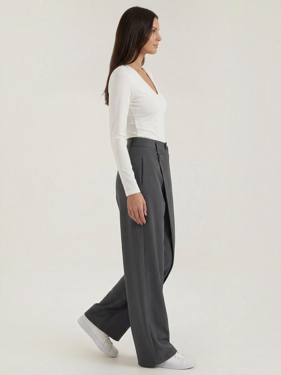 Jean High Waisted Asymmetric Wide Leg Pants