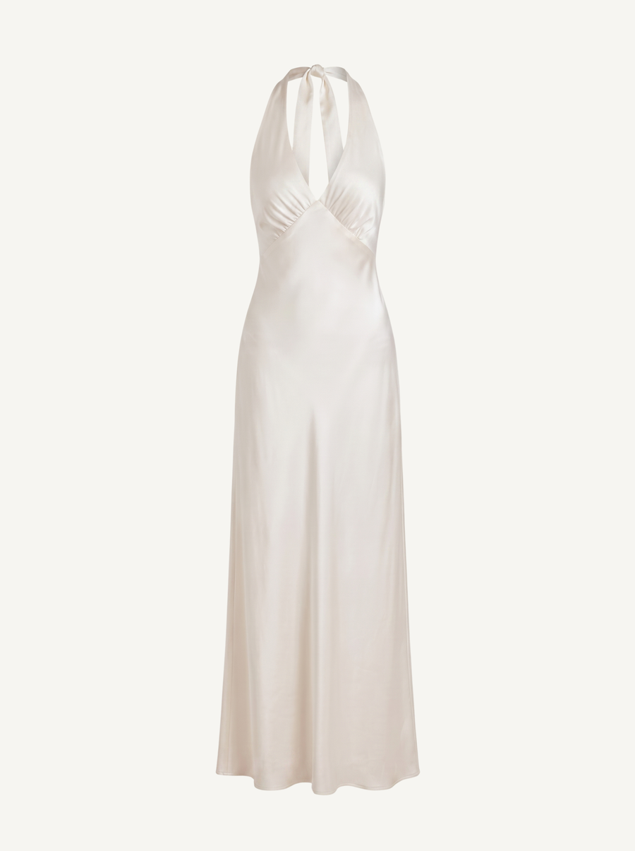 Essie Shimmer Halter Neck Open Back Maxi Dress