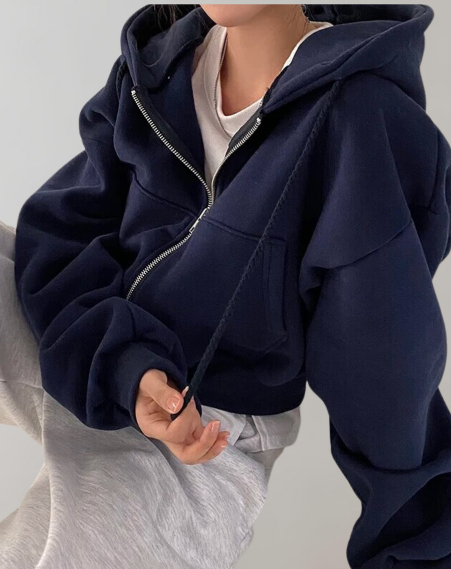 Noelie Solid Zip Up Hooded Sweatshirt