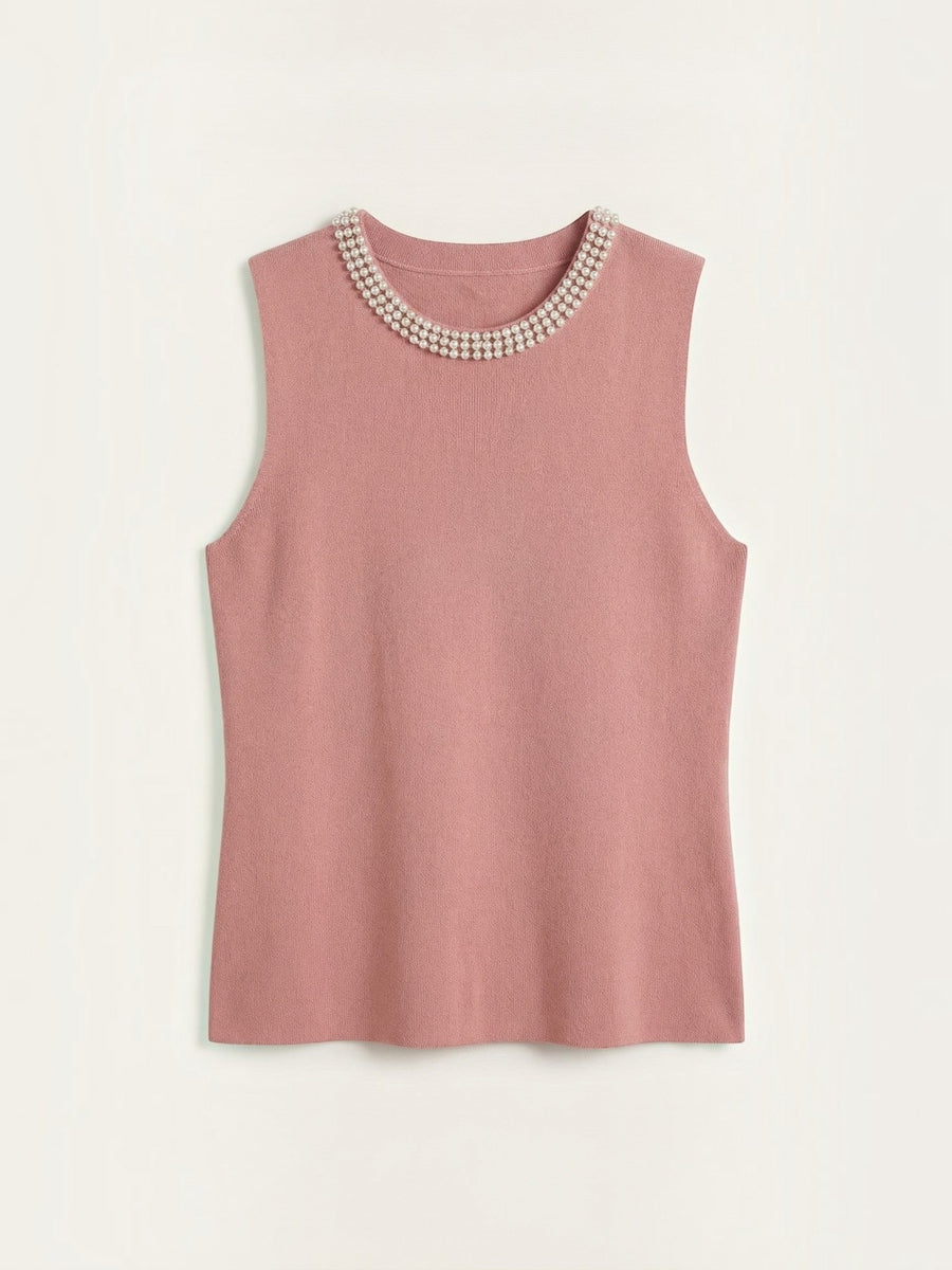 Rosalba Pearl Trim Ribbed Tank Top