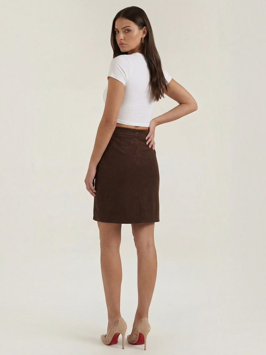 Hope Button Front Suede Mini Skirt