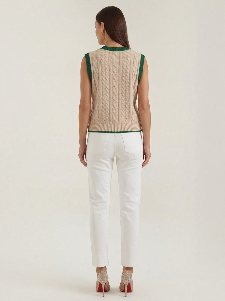 Clara Cable Knit Contrast Stripe Vest