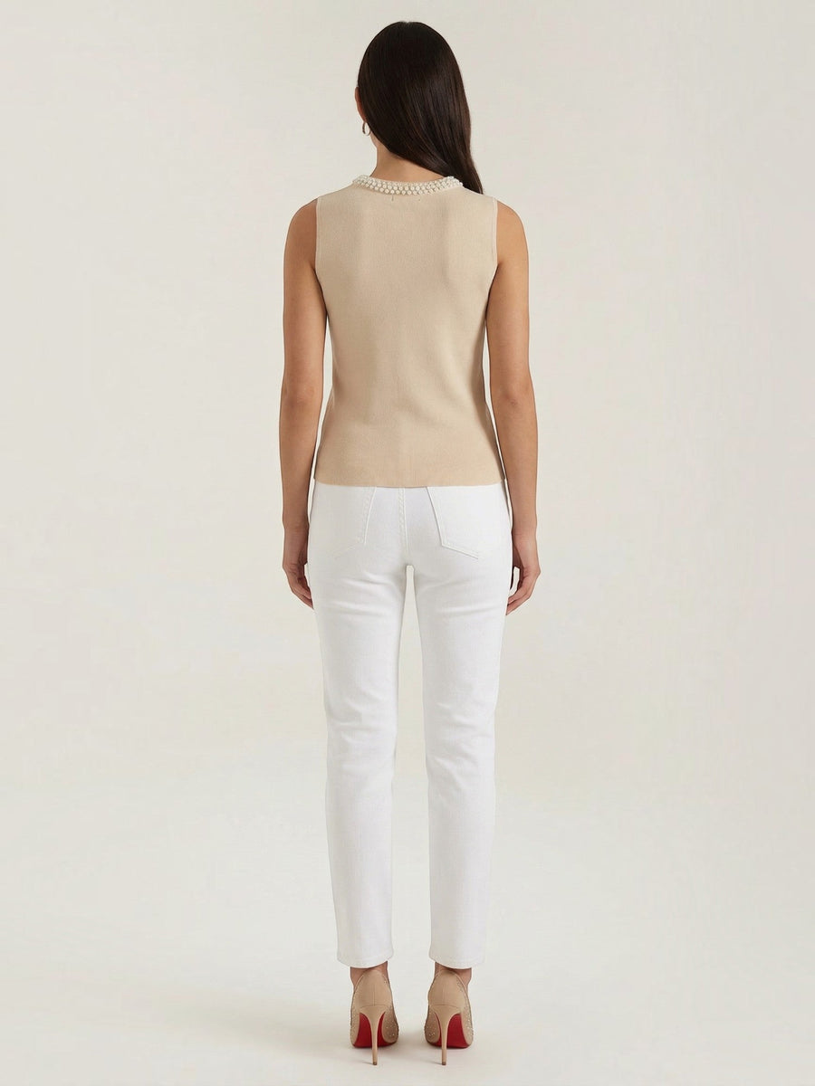 Rosalba Pearl Trim Ribbed Tank Top