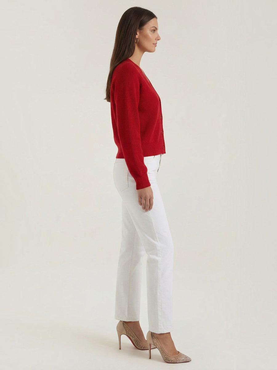 Jessica Ribbed V Neck Button Cardigan