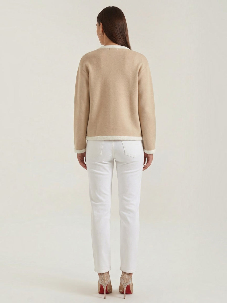 Donna Contrast Piping Knit Jacket