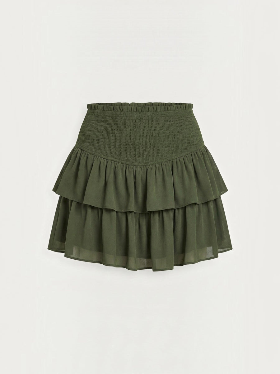 Grace Smocked Waist Tiered Ruffle Mini Skirt