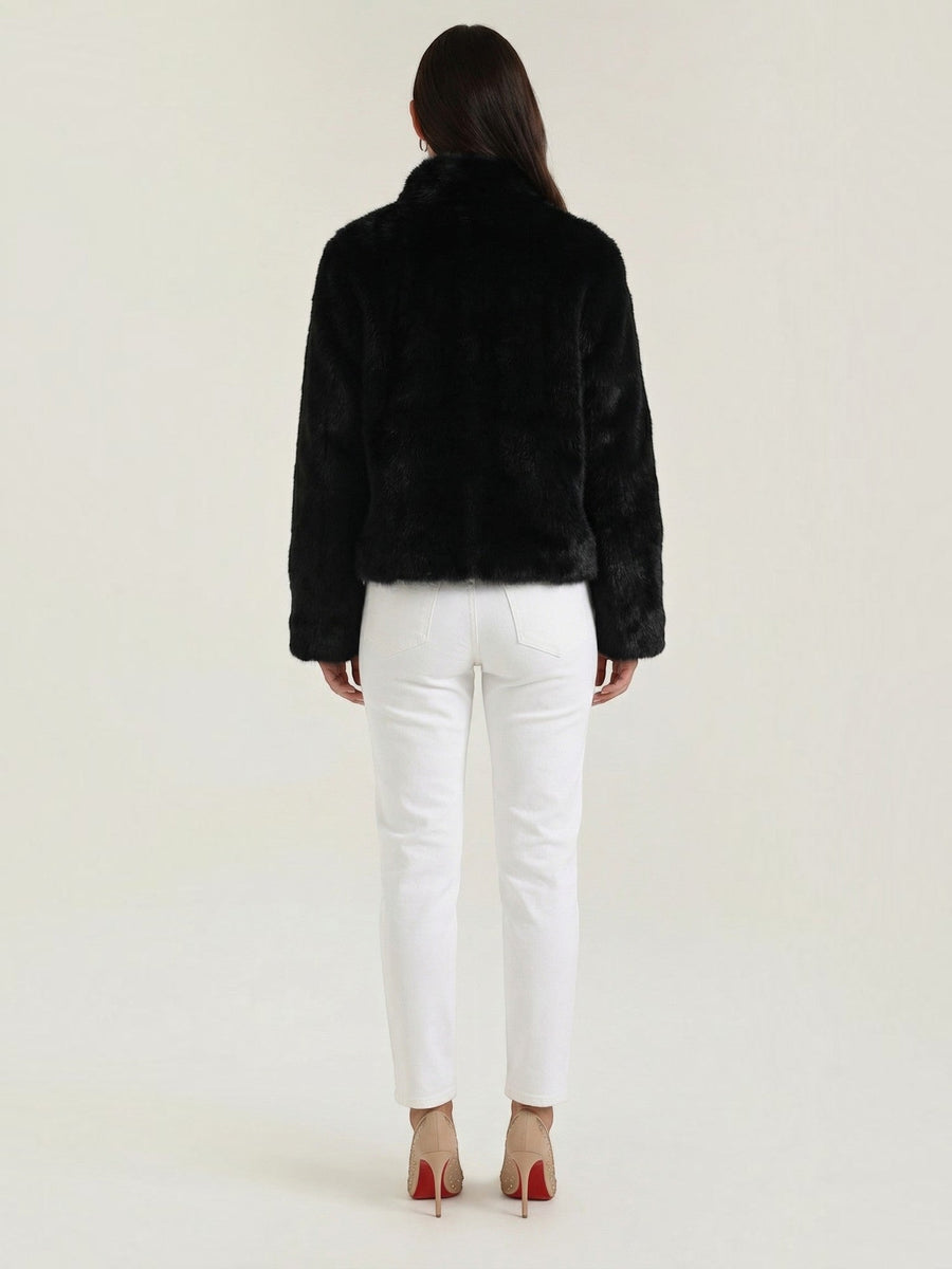 Quilla Buckle Front Cropped Faux Fur Jacket