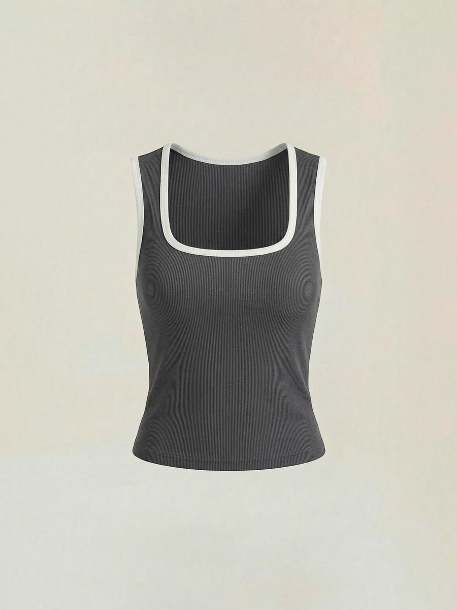 Hilary Contrast Trim Square Neck Crop Top