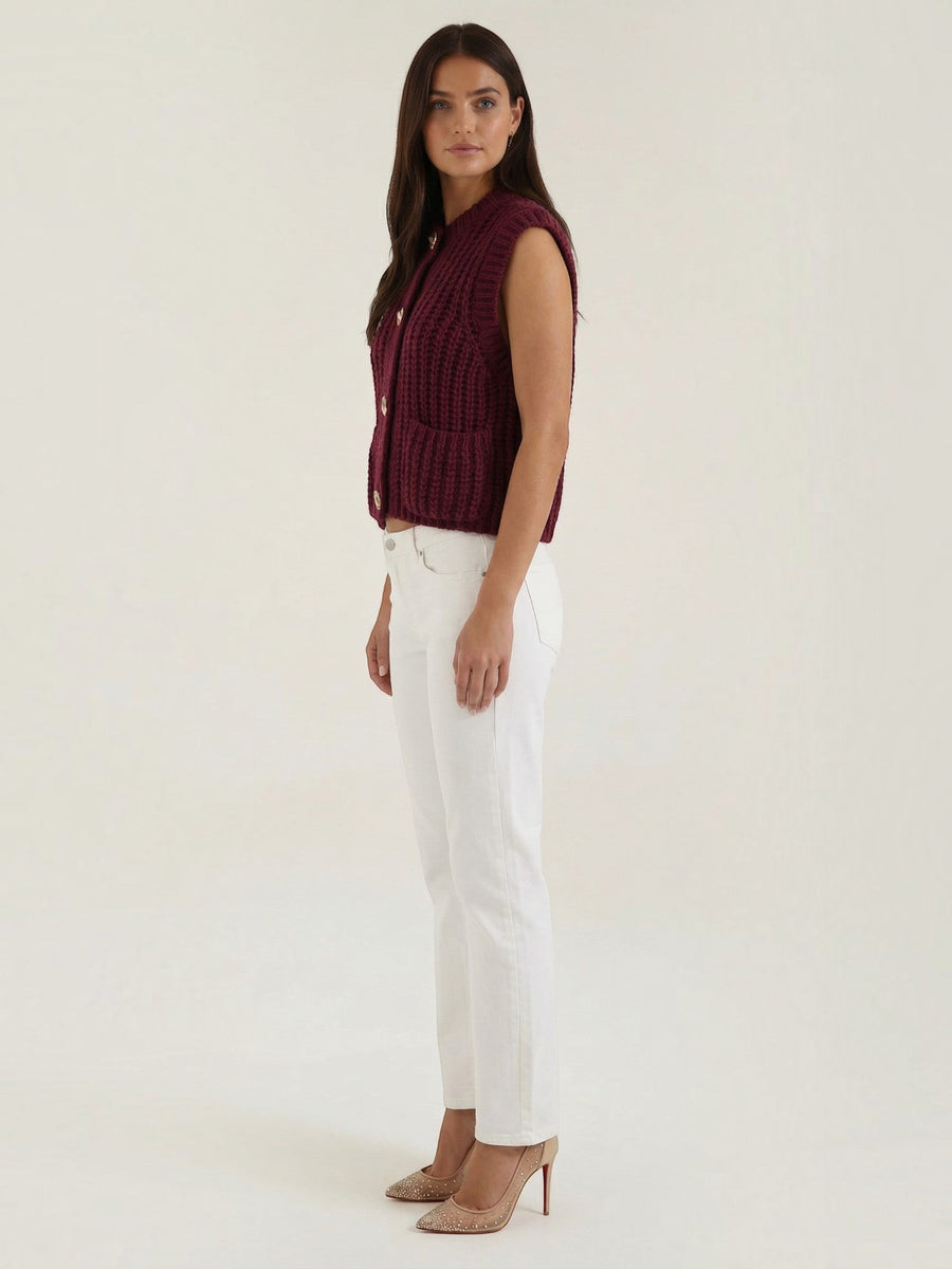 Philomena Chunky Knit Gold Button Vest