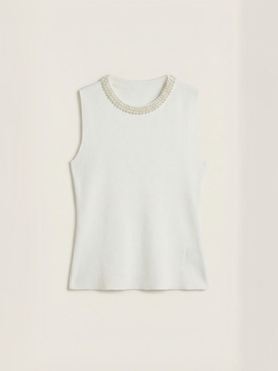 Rosalba Pearl Trim Ribbed Tank Top