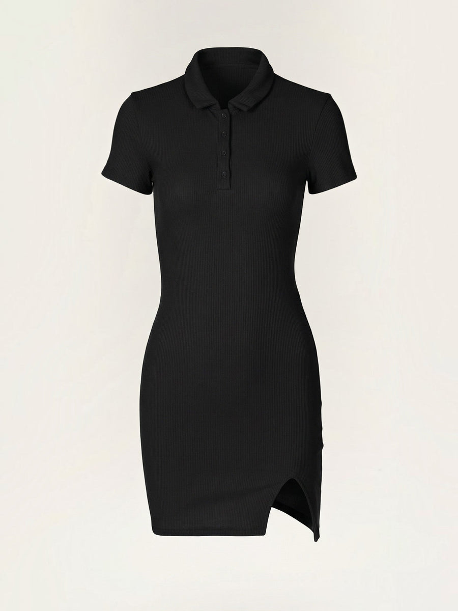 Zara Ribbed Knit Polo Mini Dress