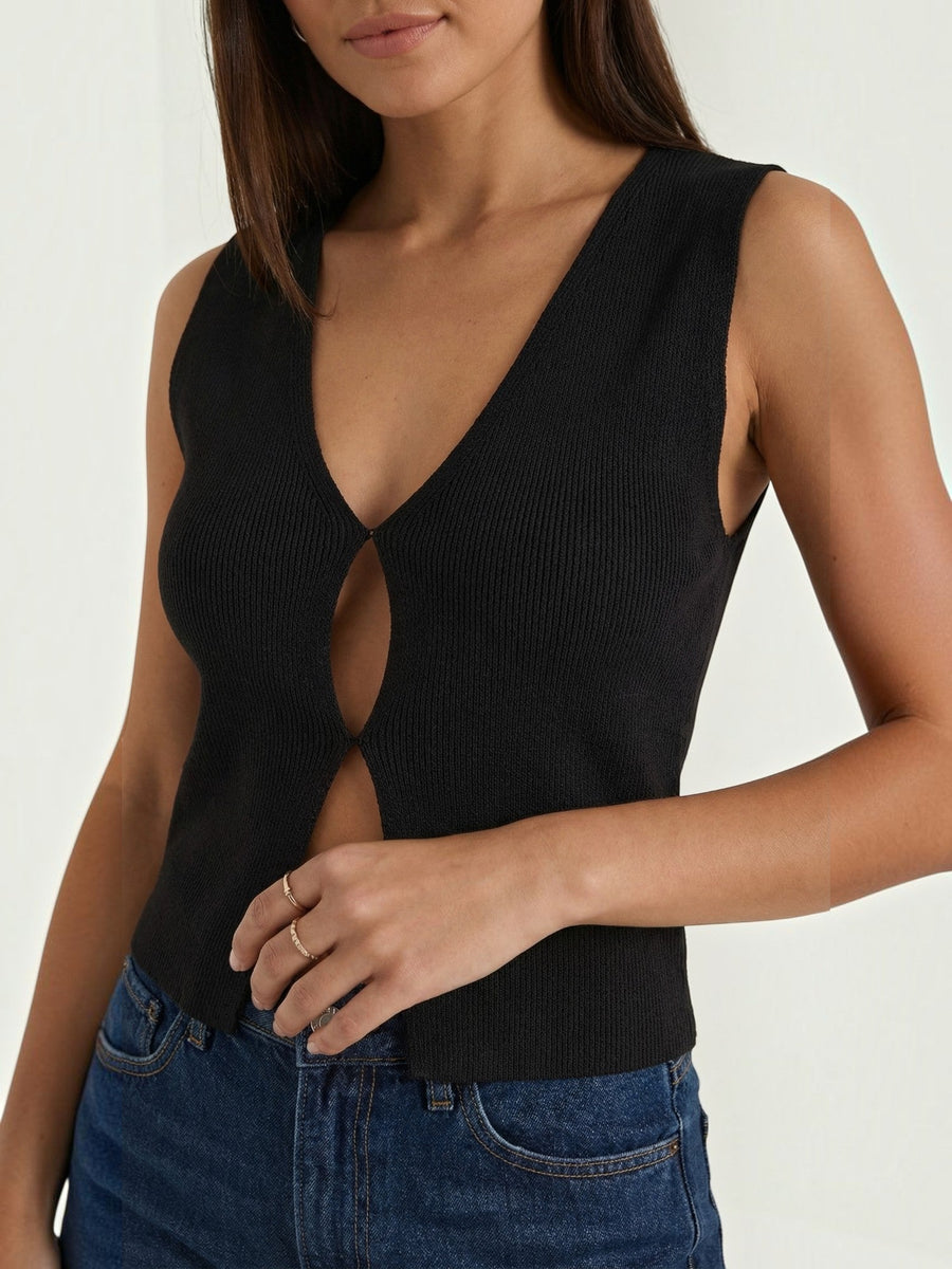 Sharon Open Front V Neck Knit Vest