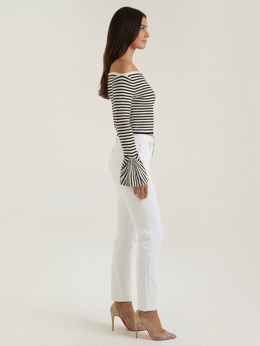 Anna Striped Off Shoulder Flare Sleeve Top
