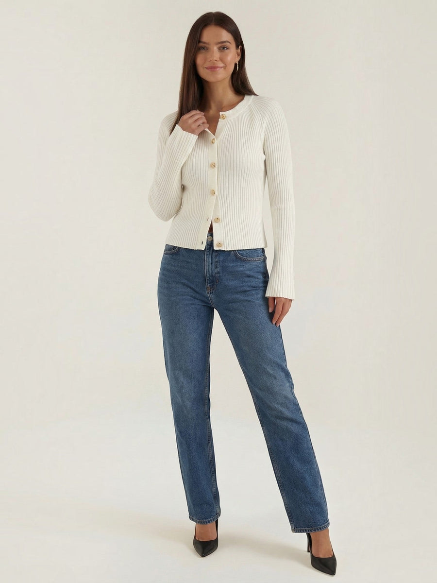 Betty Gold Button Ribbed Cardigan