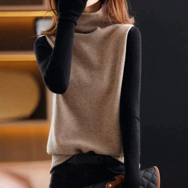Maggie Turtleneck Sweater Vest with Asymmetric Hem