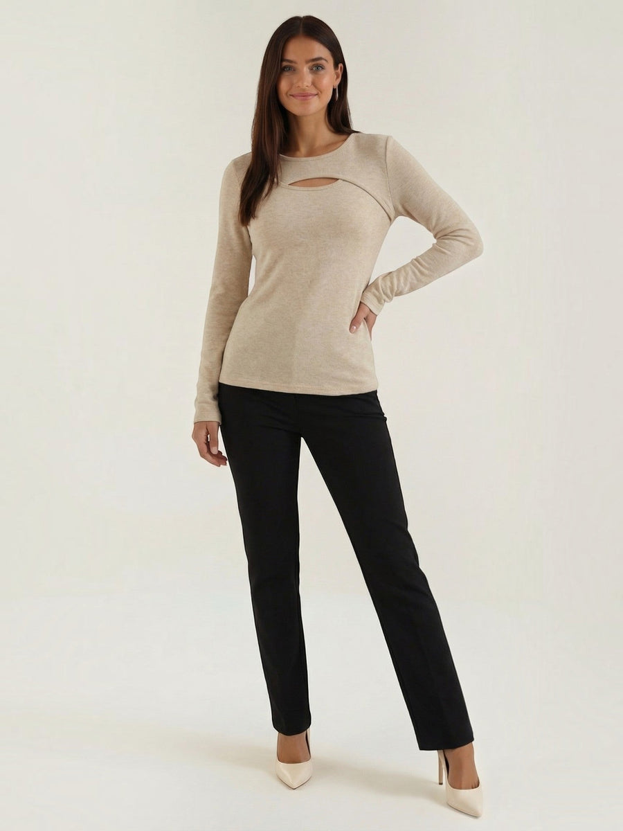 Barbara Cut Out Stand Collar Long Sleeve Top