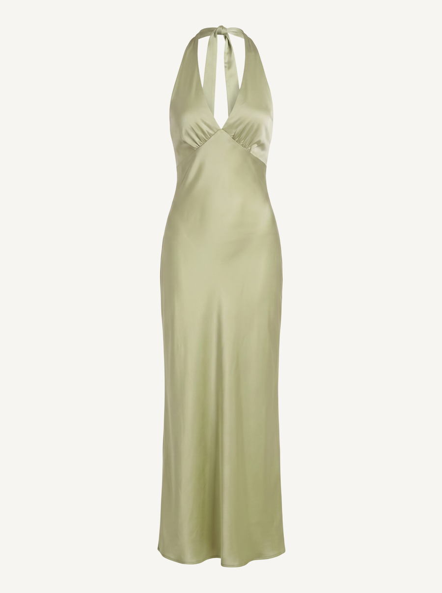Essie Shimmer Halter Neck Open Back Maxi Dress