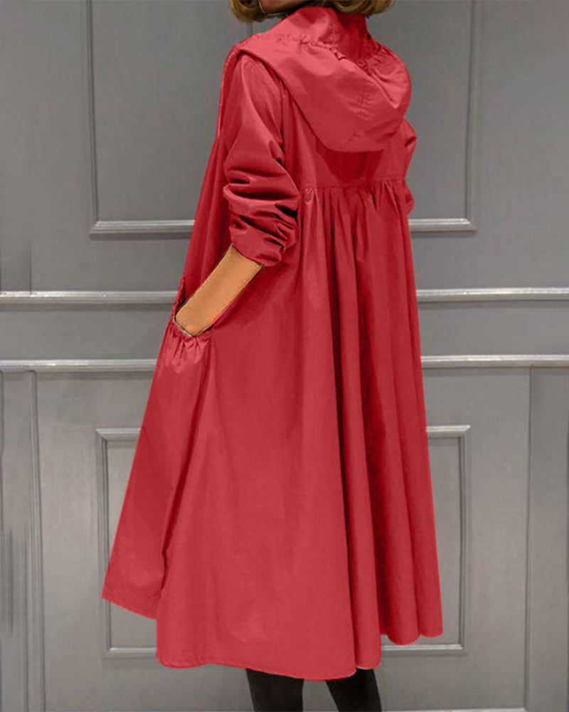 Hildur Water Resistant Long Hooded Trench Coat