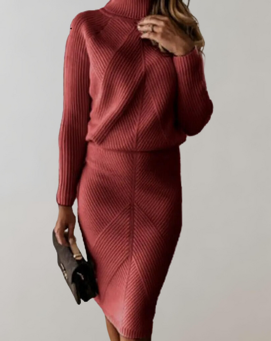 Selin Ribbed Turtleneck Sweater and Midi Skirt Set