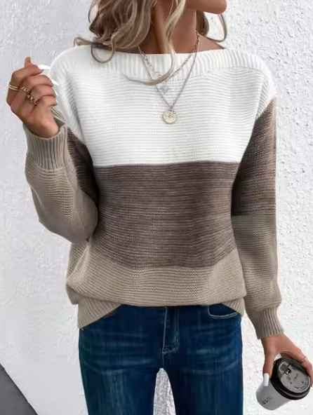 Caterina Pastel Color Block Crew Neck Sweater