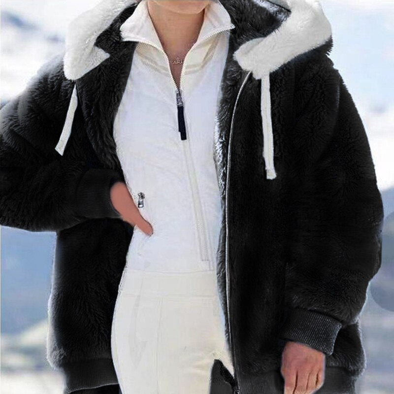 Adriane Plush Lined Hooded Zip Jacket