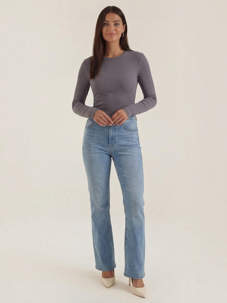 Freya Ribbed Round Neck Long Sleeve Top