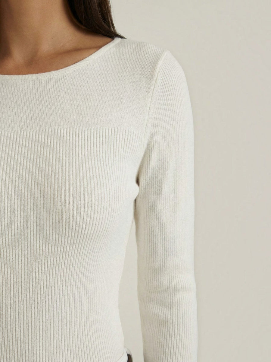 Ruth Boat Neck Ribbed Long Sleeve Top
