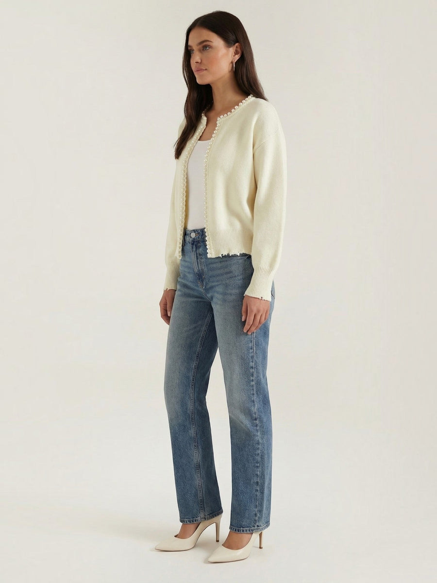 Caroline Pearl Trim Knit Cardigan
