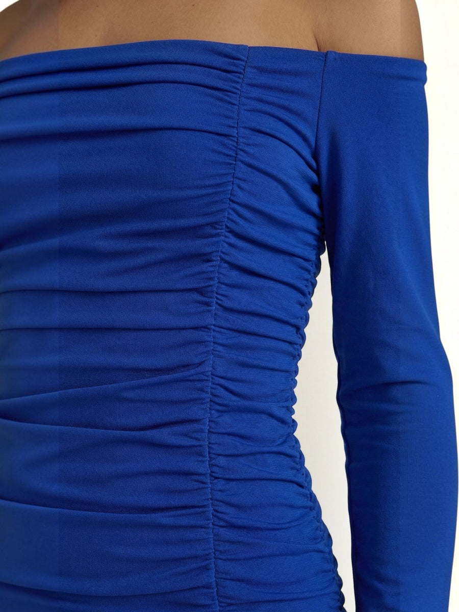 Yvette Off Shoulder Long Sleeve Ruched Mini Dress
