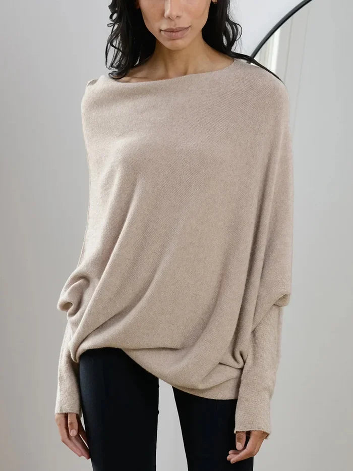 Mabyn Asymmetric Draped Off Shoulder Sweater