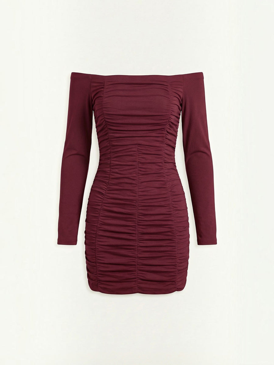 Yvette Off Shoulder Long Sleeve Ruched Mini Dress