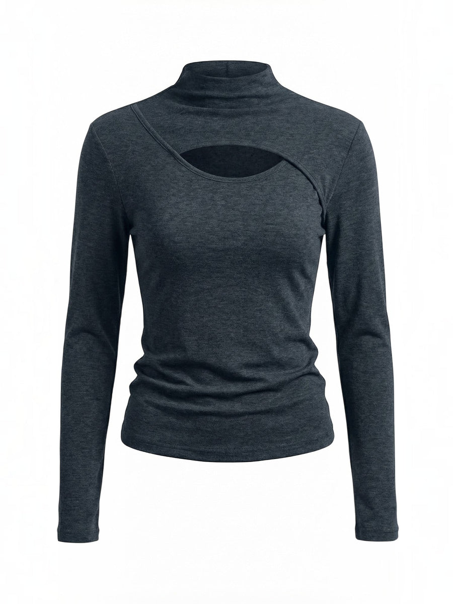 Barbara Cut Out Stand Collar Long Sleeve Top
