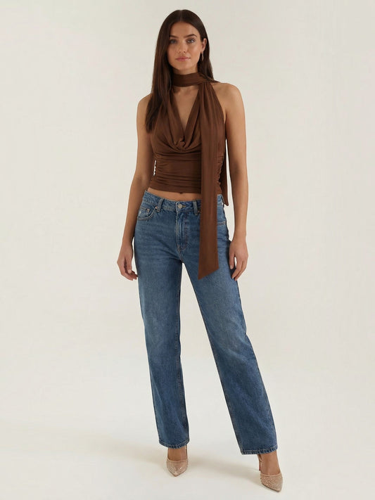 Thalia Plunge Halter Neck Ruched Top