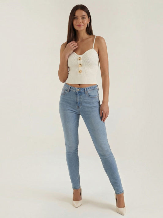 Jasmin Gold Button Ribbed Crop Top
