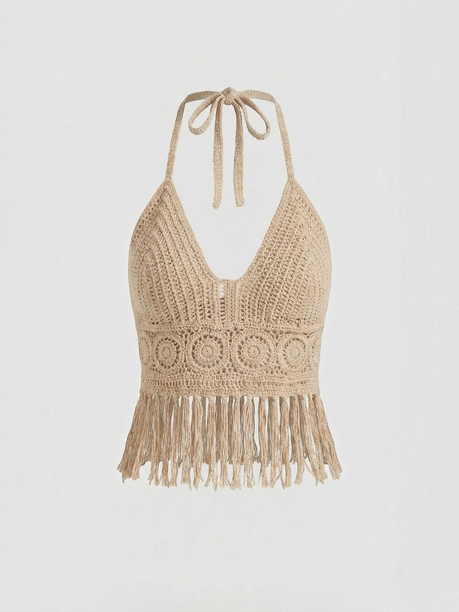 Harriet Crochet Fringe Halter Top