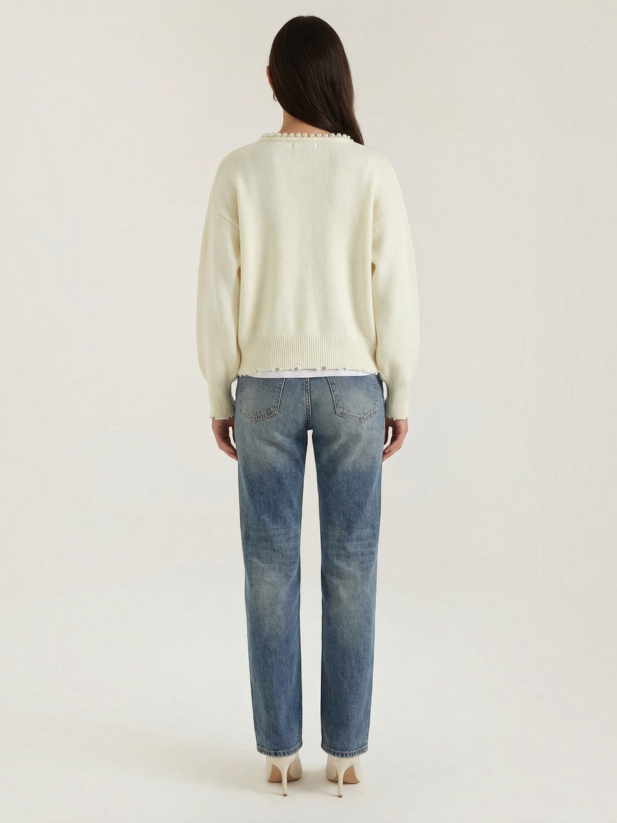 Caroline Pearl Trim Knit Cardigan