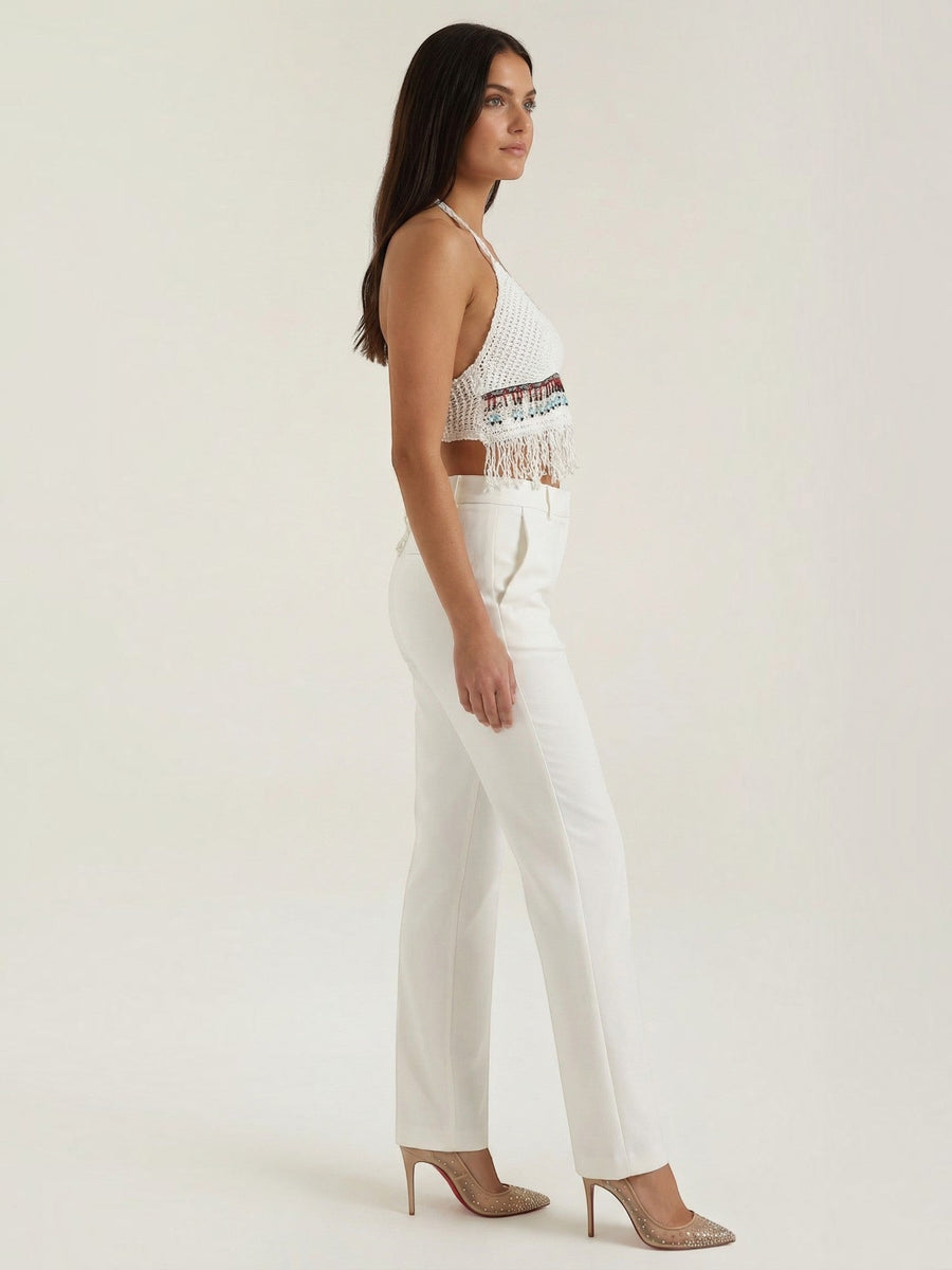 Celeste Striped Crochet Fringe Halter Top