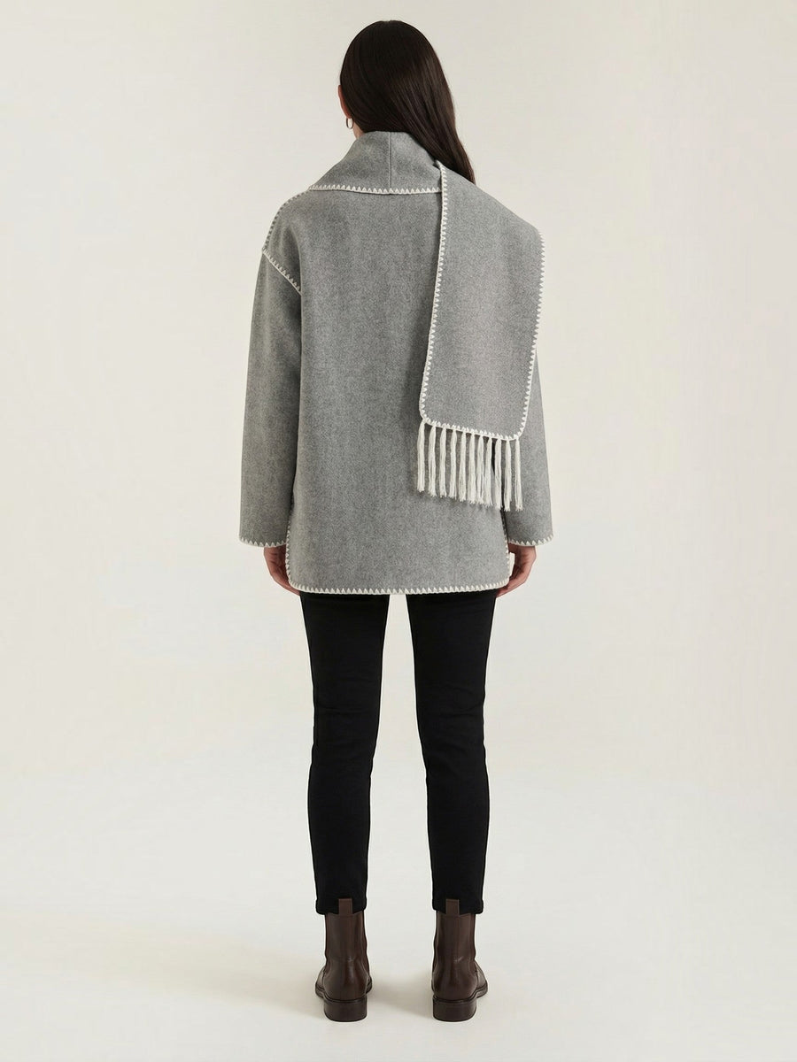 Catherine Contrast Stitch Shawl Collar Coat