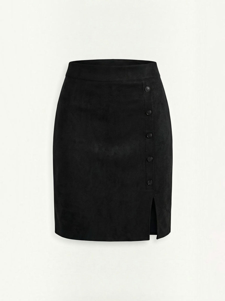 Hope Button Front Suede Mini Skirt