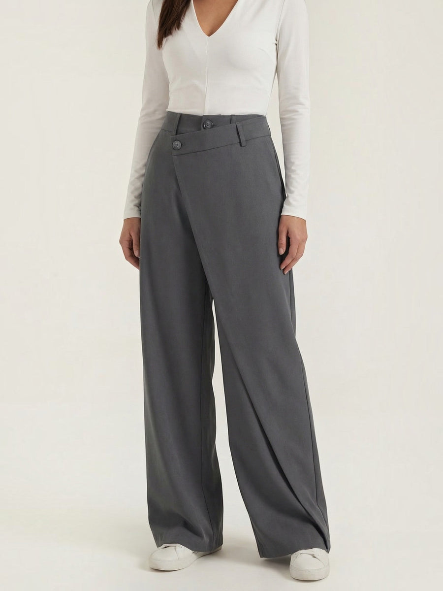Jean High Waisted Asymmetric Wide Leg Pants