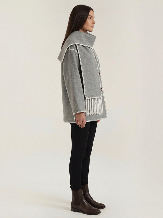Catherine Contrast Stitch Shawl Collar Coat