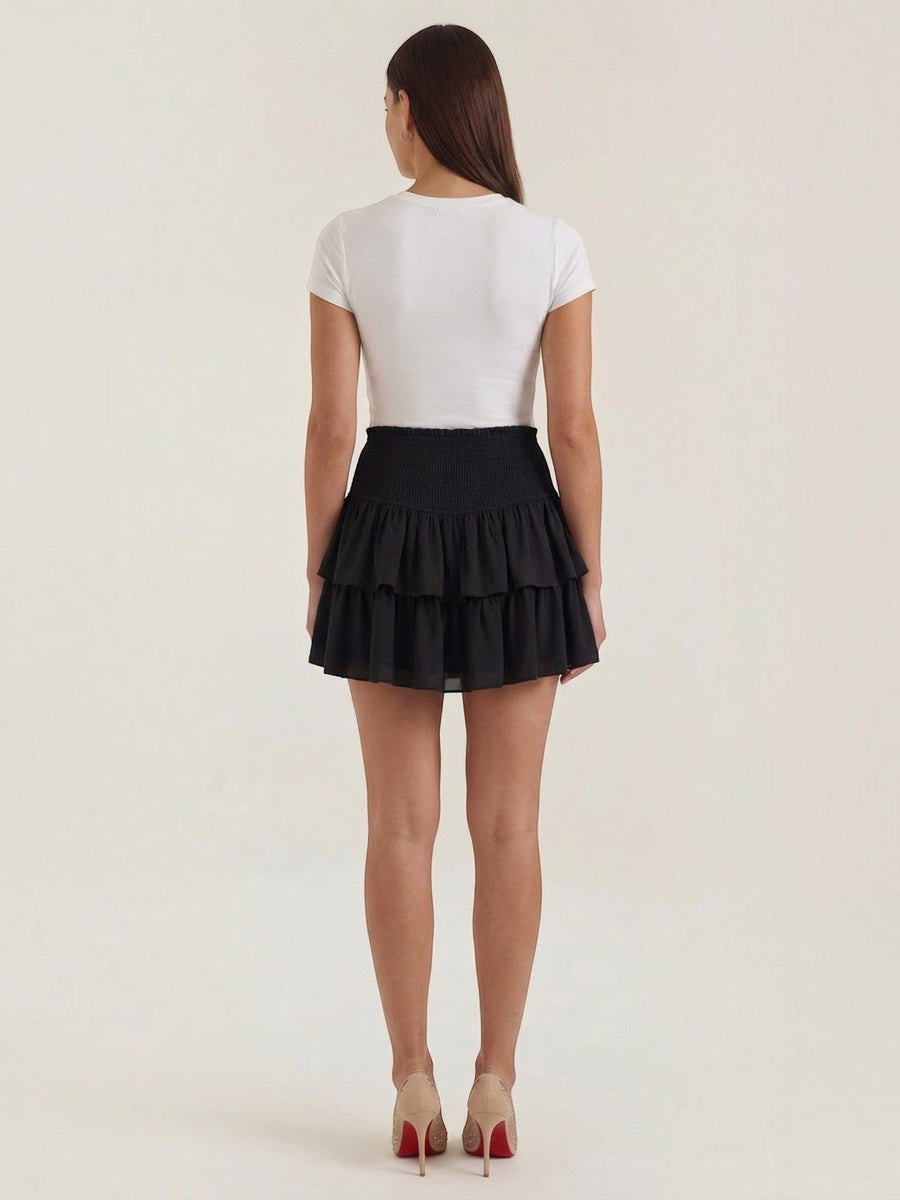 Grace Smocked Waist Tiered Ruffle Mini Skirt