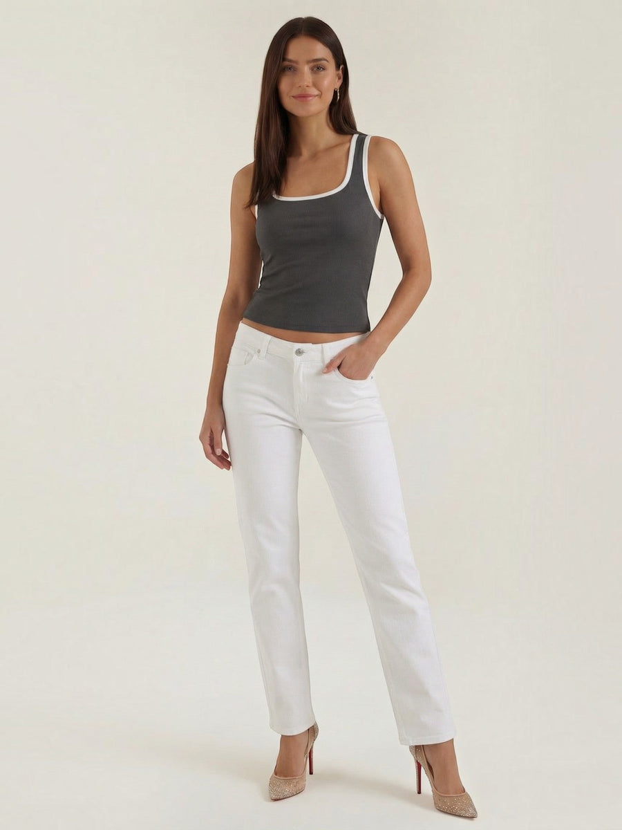 Hilary Contrast Trim Square Neck Crop Top