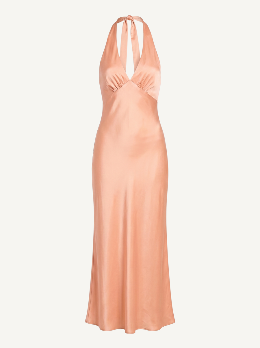 Essie Shimmer Halter Neck Open Back Maxi Dress