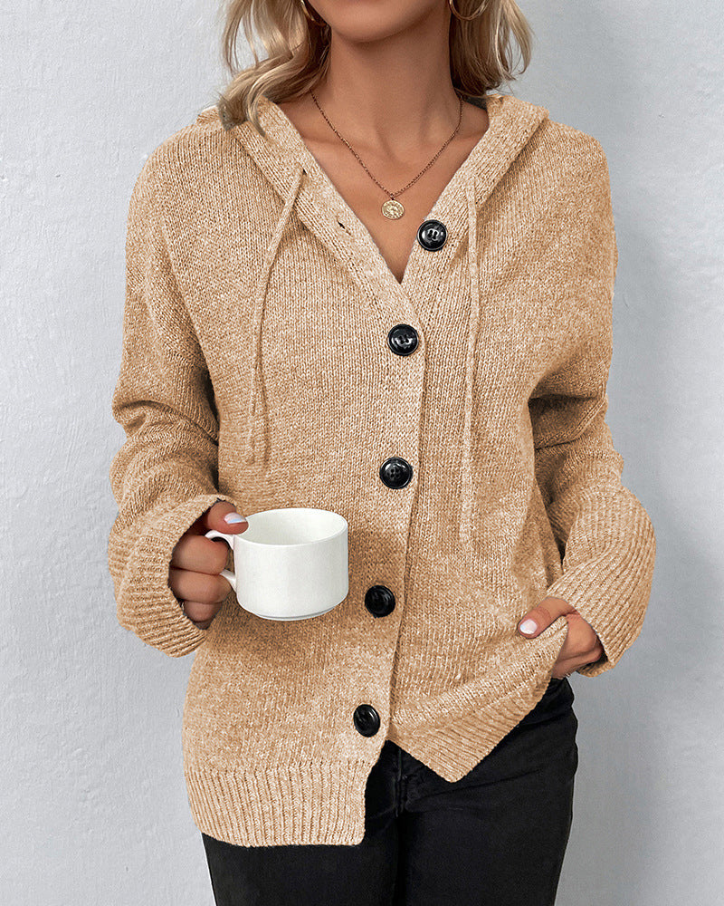 Corina Hooded Drawstring Knit Cardigan