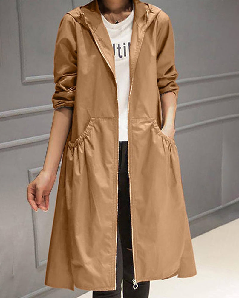 Hildur Water Resistant Long Hooded Trench Coat